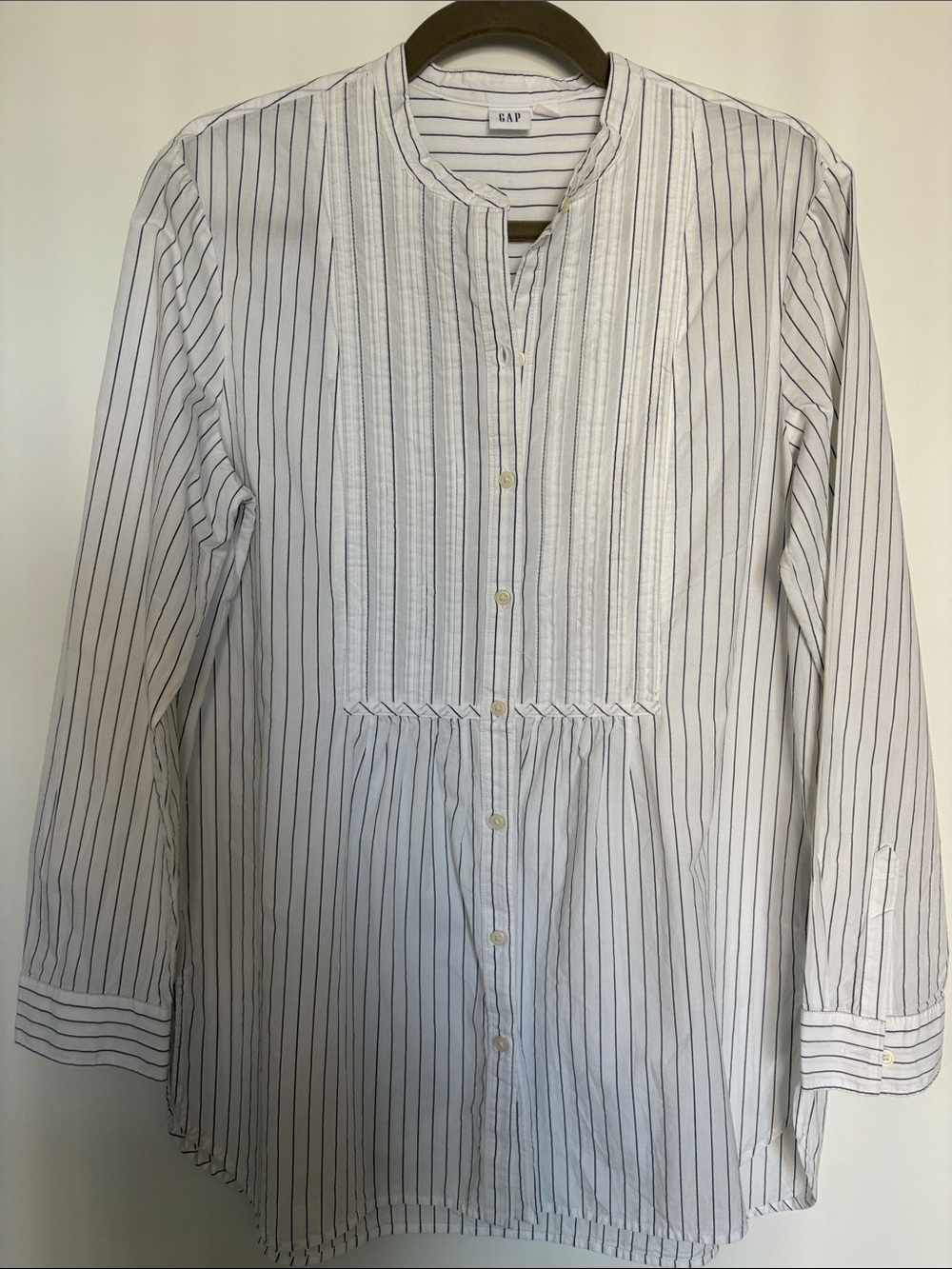 GAP White Tunic Shirt with Navy Pinstripes
